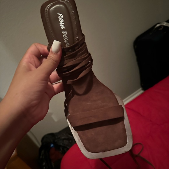 Public Desire L'amour Chocolate Immi Suede Square Toe Lace Up High Heels - US 10 - Picture 6 of 7